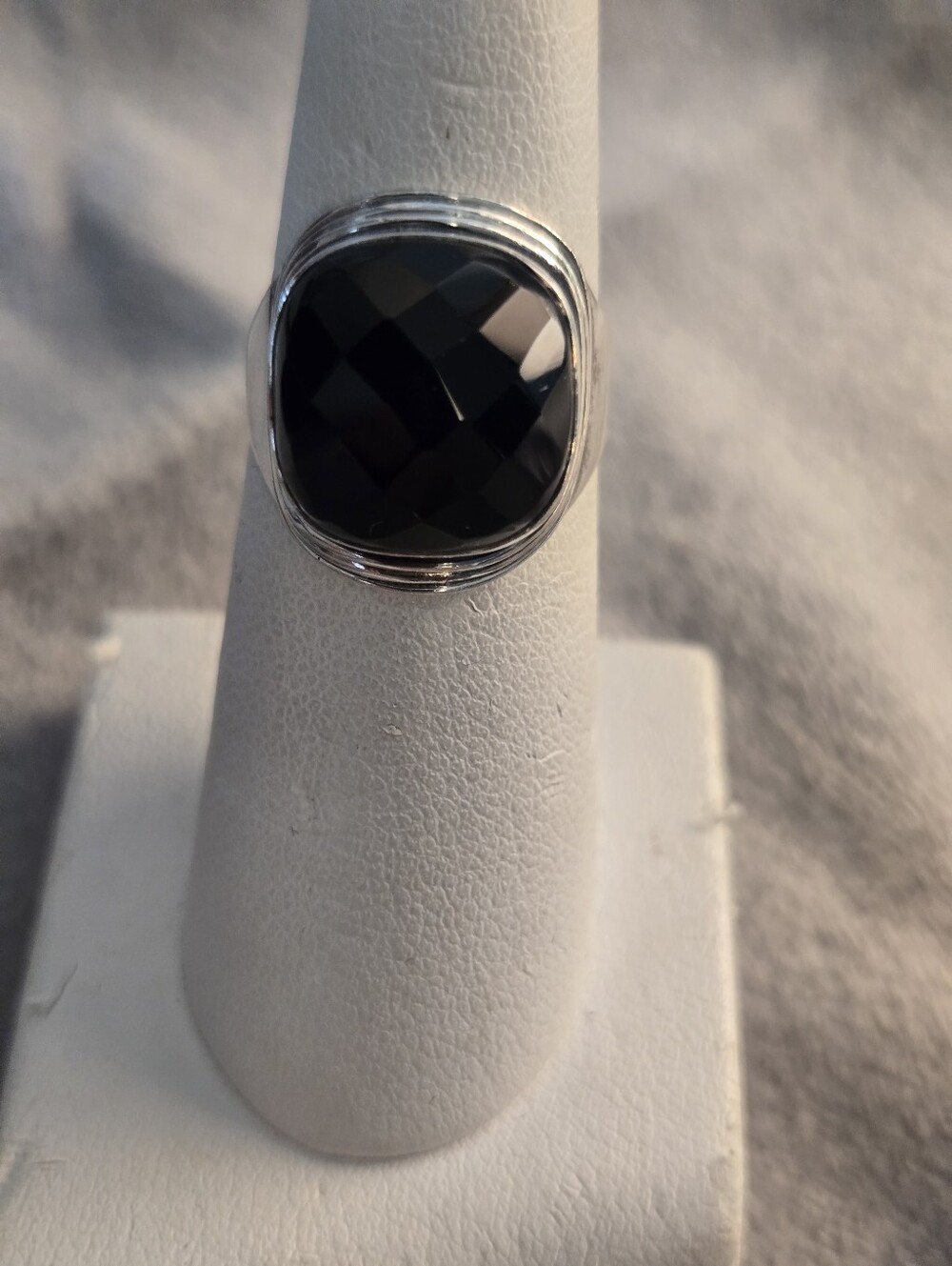 Black Onyx Cushion Cut In 925 Sterling Silver Ring